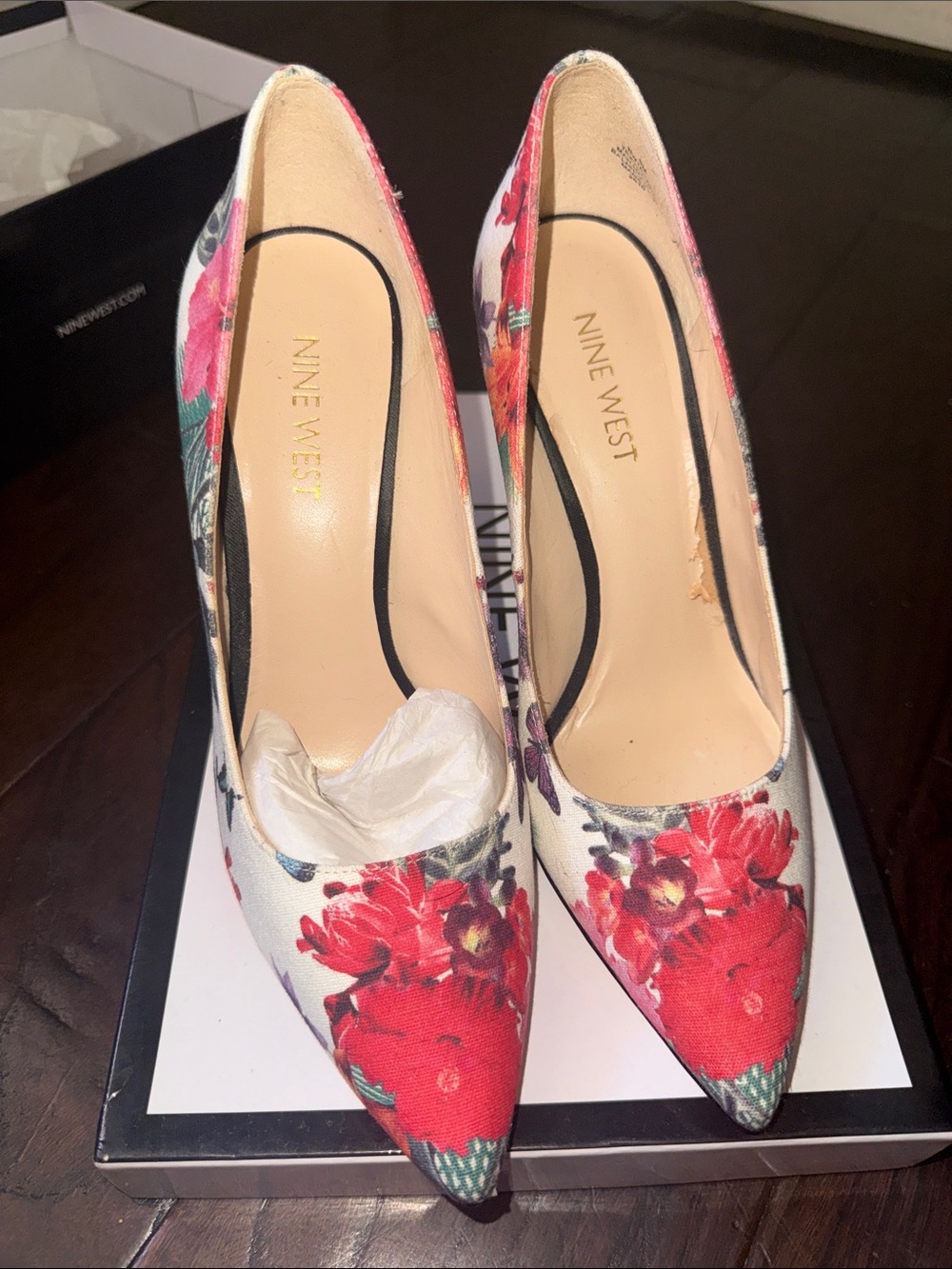 Nine West Floral Red, White, green and purple Pointed-Toe Heels